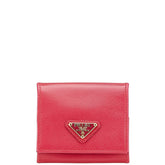 プラダ 三角ロゴプレート コインケース 小銭入れ ピンク レザー レディース PRADA 【中古】